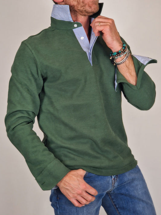 Men's Winter Polo Shirt in Cotton - Dark Green