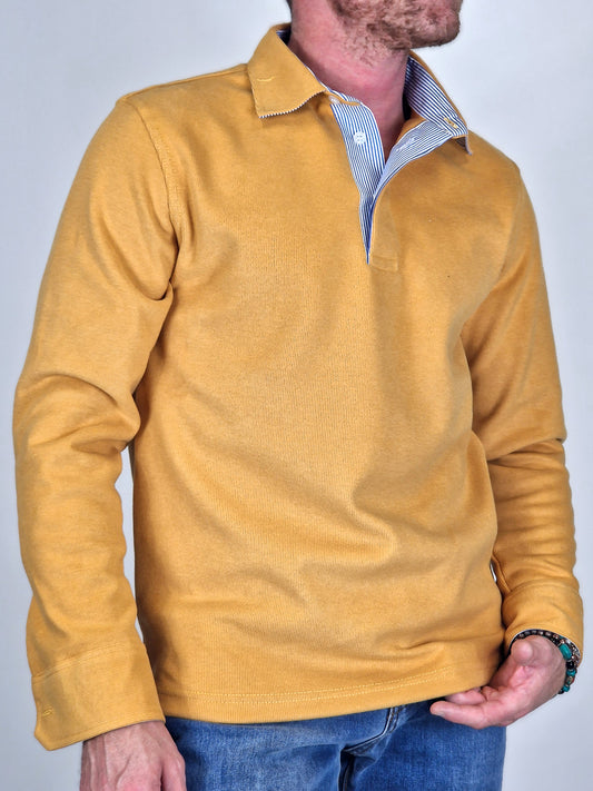 Men's Winter Polo Shirt in Cotton - Ochre