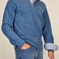 Men's Winter Polo Shirt in Cotton - Air Force Blue