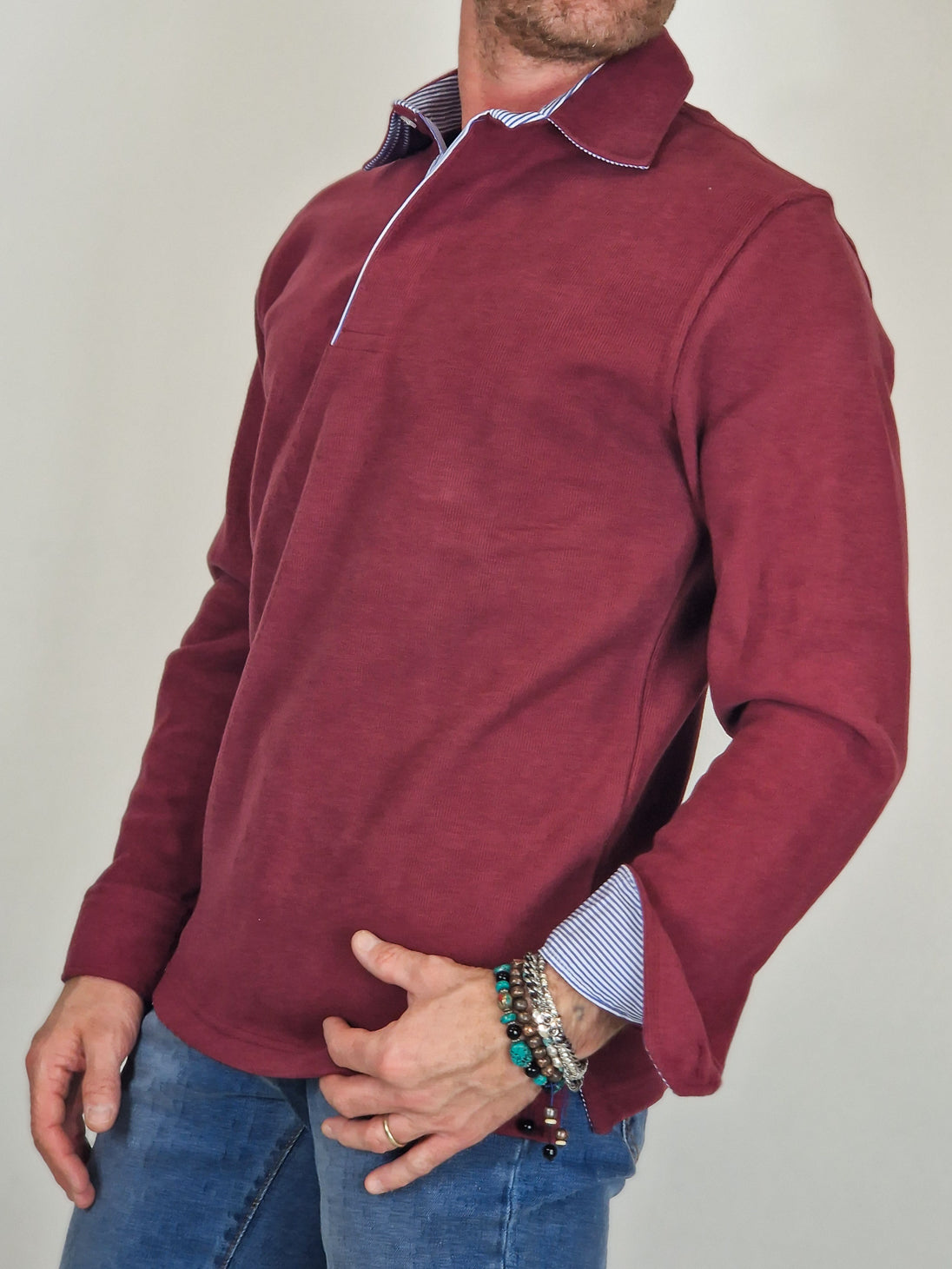 Men's Winter Polo Shirt in Cotton - Burgundy