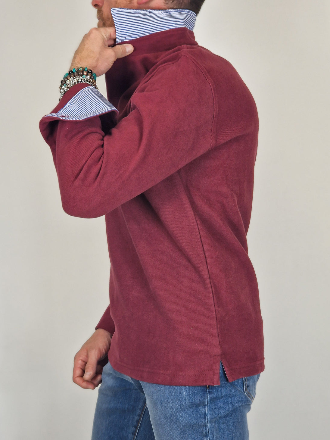 Men's Winter Polo Shirt in Cotton - Burgundy