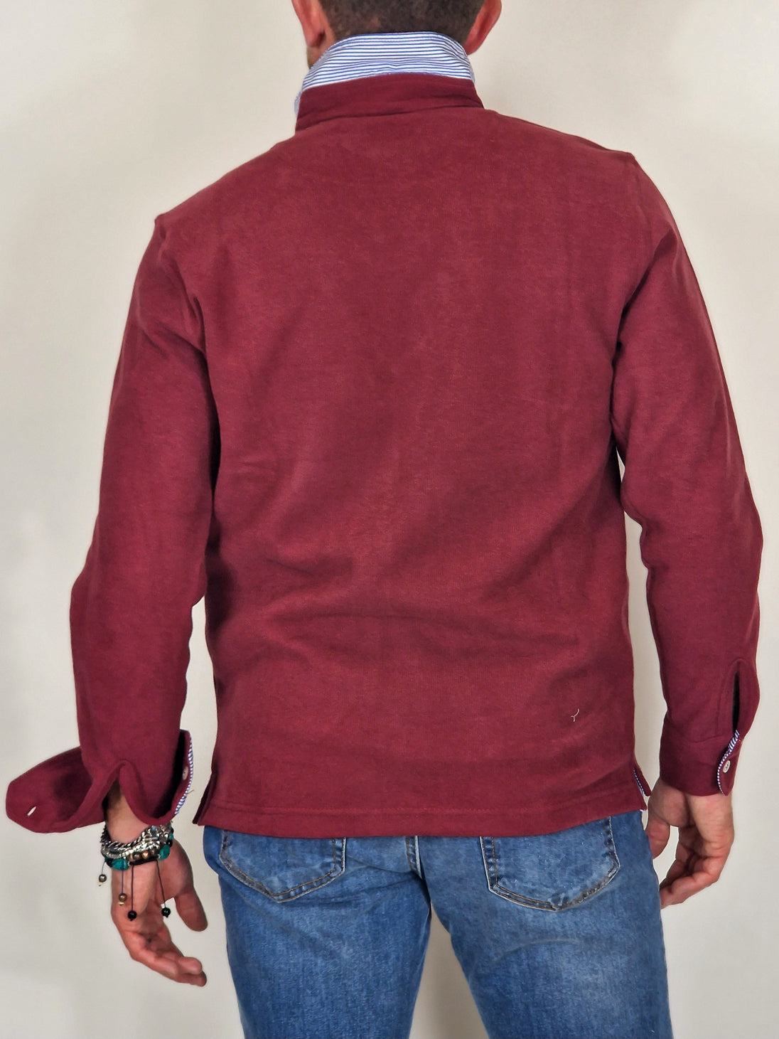 Men's Winter Polo Shirt in Cotton - Burgundy