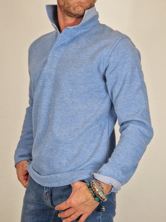 Men's Winter Polo Shirt in Cotton - Sky Blue