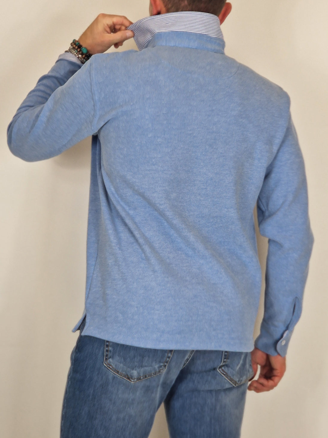 Men's Winter Polo Shirt in Cotton - Sky Blue