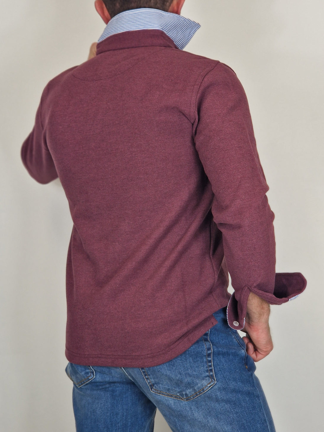 Men's Winter Polo Shirt in Cotton - Wine Mélange