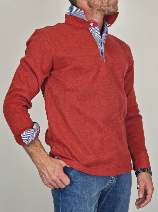 Men's Winter Polo Shirt in Cotton - Red Mélange