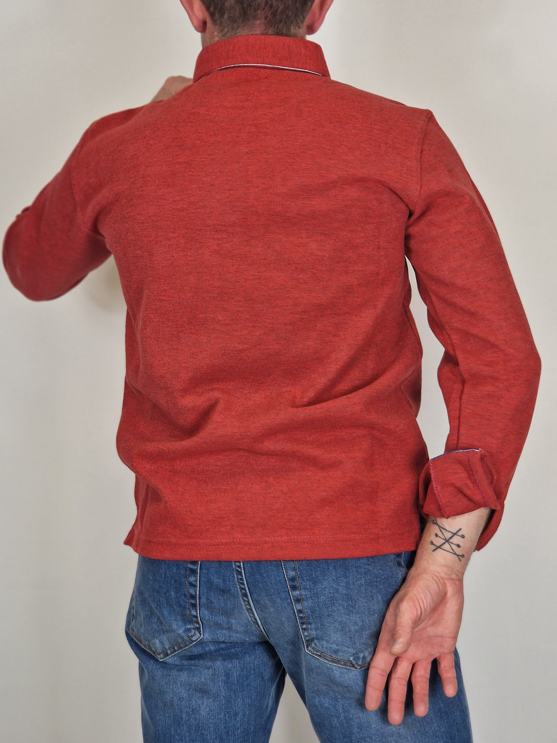 Men's Winter Polo Shirt in Cotton - Red Mélange