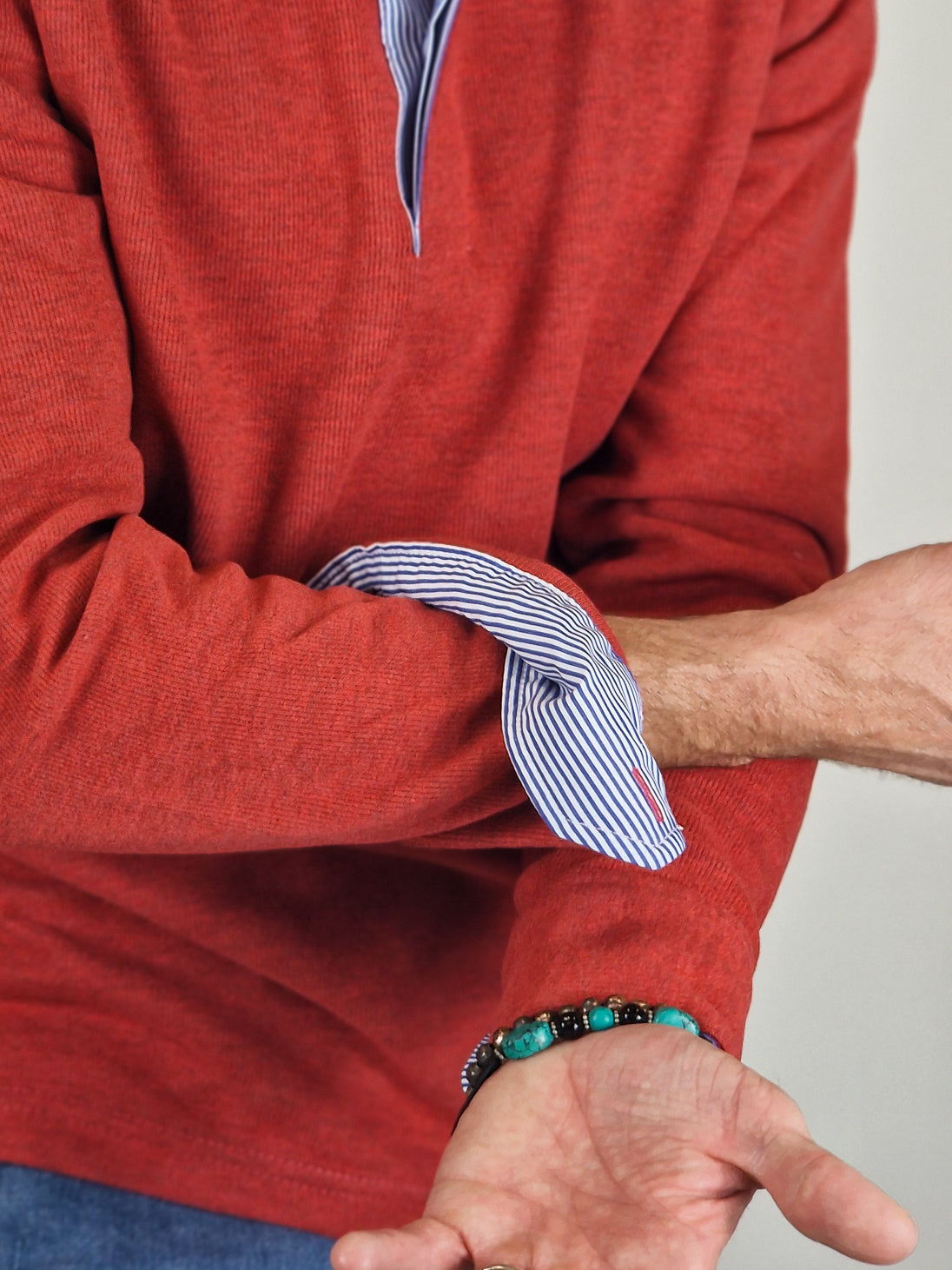 Men's Winter Polo Shirt in Cotton - Red Mélange