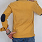 Men's Winter Polo in Cotton with Elbow Patches - Ochre Blue