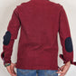 Men's Winter Polo in Cotton with Elbow Patches - Burgundy Blue