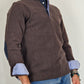 Men's Winter Polo in Cotton with Elbow Patches - Dark Brown Blue