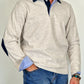 Men's Winter Polo in Cotton with Elbow Patches - Cream Blue