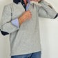 Men's Winter Polo in Cotton with Elbow Patches - Light Grey Blue