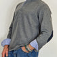 Men's Winter Polo in Cotton with Elbow Patches - Dark Grey Blue