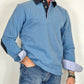 Men's Winter Polo in Cotton with Elbow Patches - Sky Blue & Blue