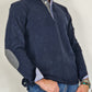 Men's Winter Polo in Cotton with Elbow Patches - Blue Dark Grey