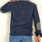 Men's Winter Polo in Cotton with Elbow Patches - Blue Dark Grey