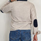 Men's Winter Polo in Cotton with Elbow Patches - Cream Blue